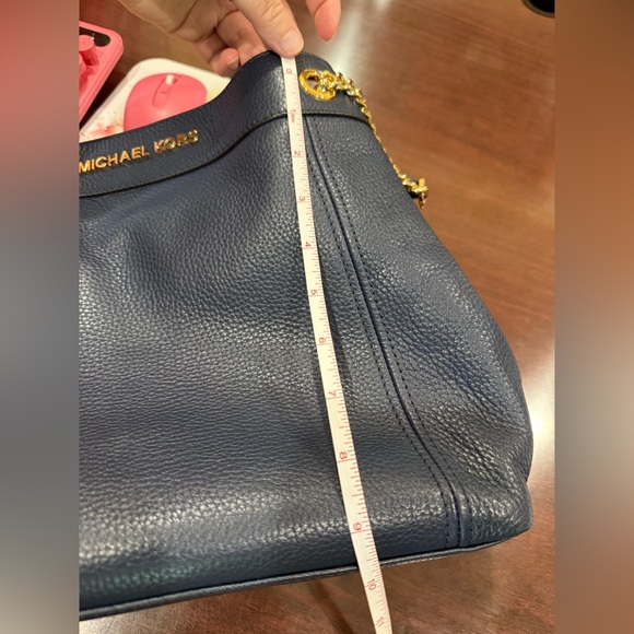 Michael Kors Dark Blue Shoulder Bag with Gold Accents - Picture 8 of 11